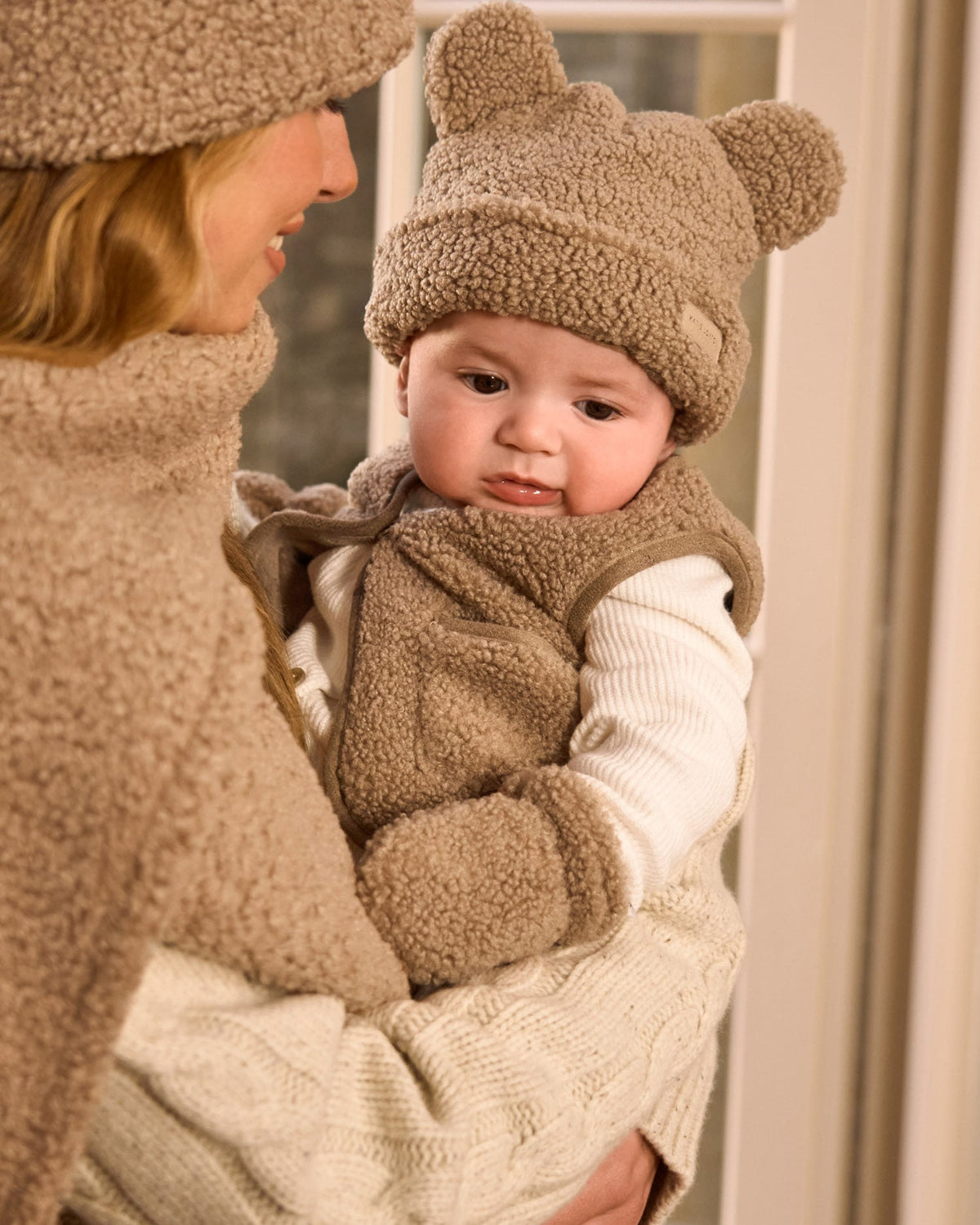 Borg Baby Hat and Mittens in Tan