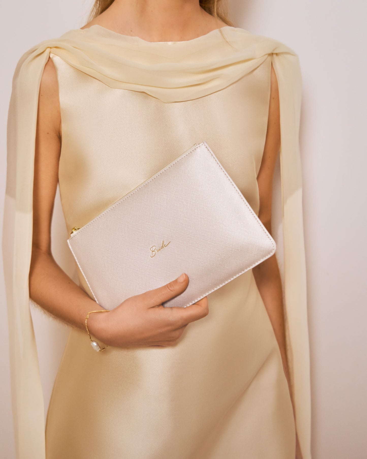 Bridal Sentiment Pouch 'Bride' in Pearlescent White