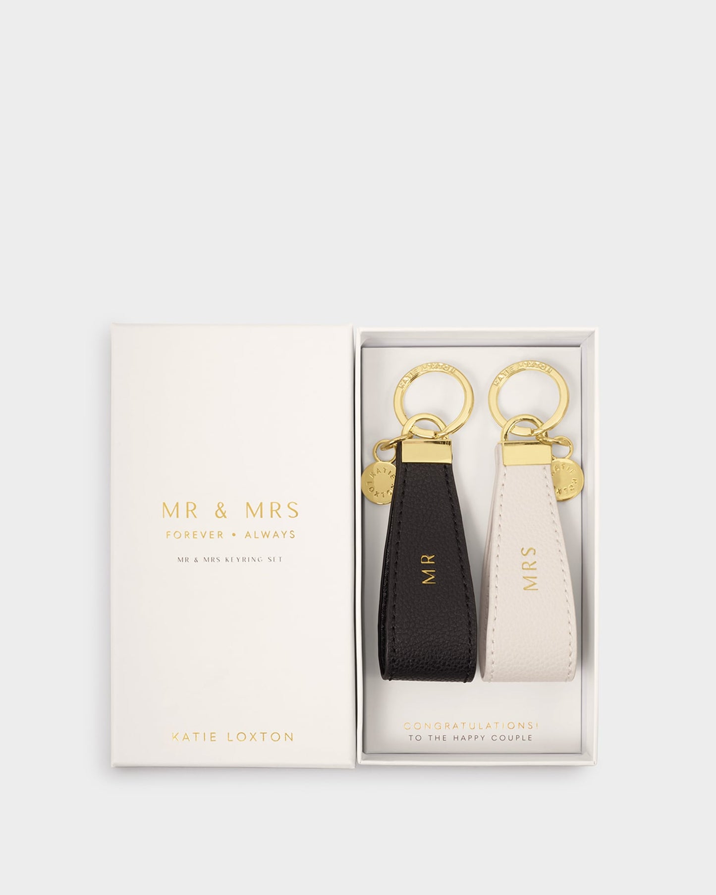 'Mr & Mrs' Boxed Keyring Set in Off White