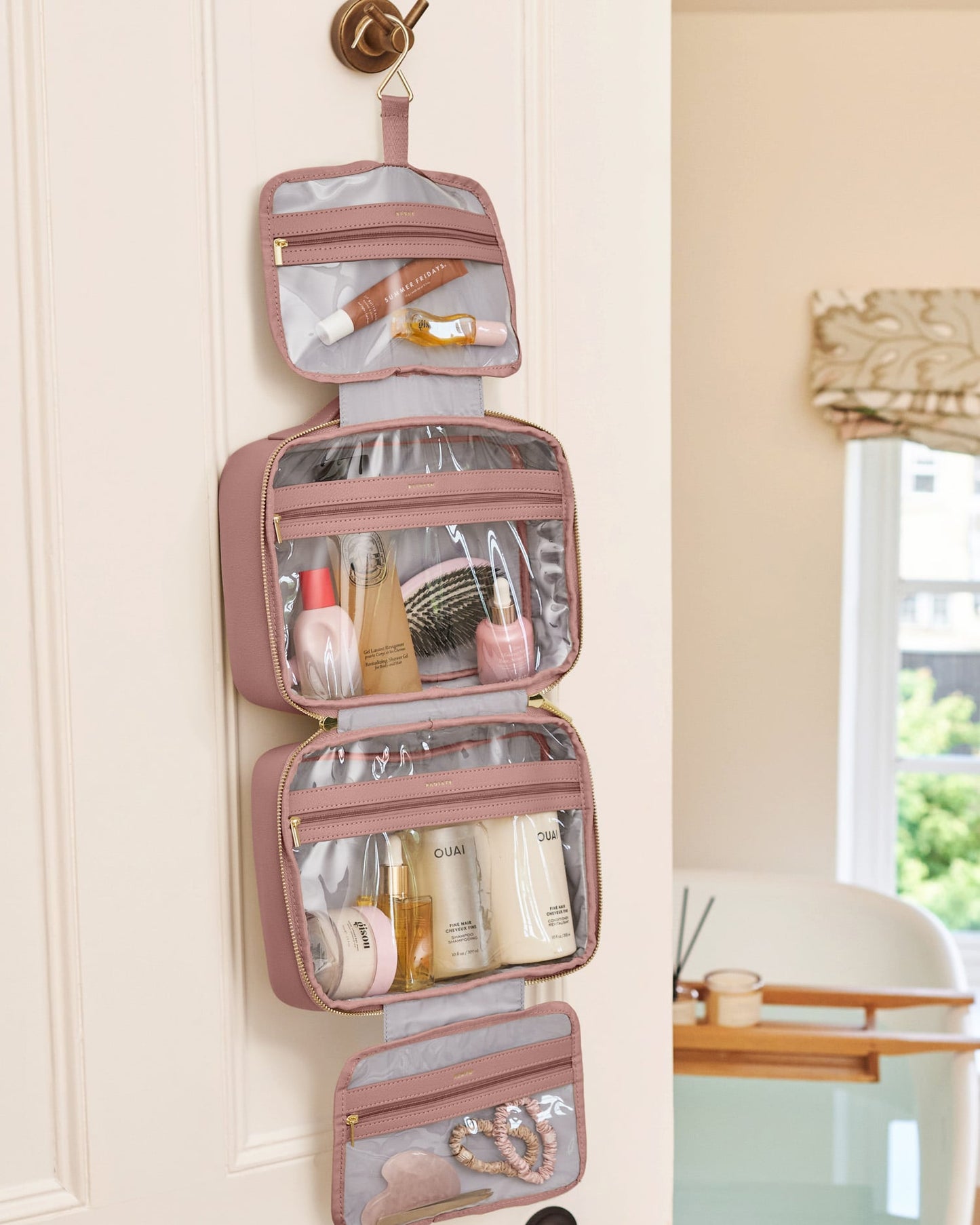 Hanging Makeup and Wash Bag in Deep Rose