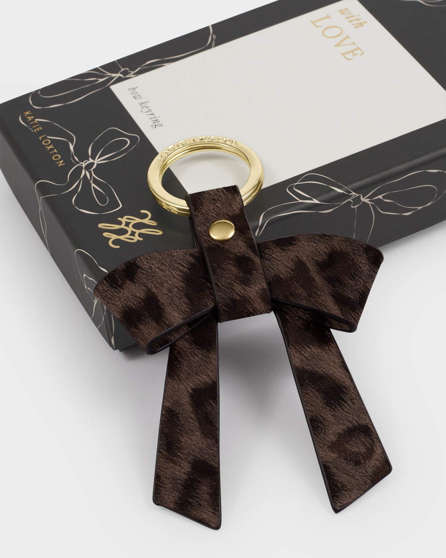 Boxed Bow Keyring ‘You Make My Life Bow-tiful’ in Chocolate Leopard