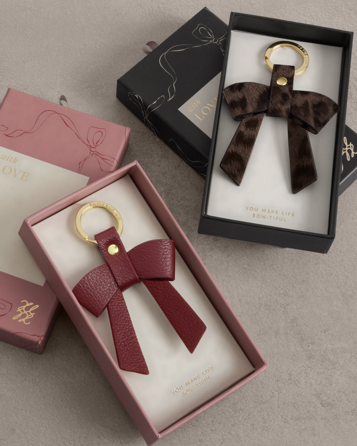 Boxed Bow Keyring ‘You Make My Life Bow-tiful’ in Cherry