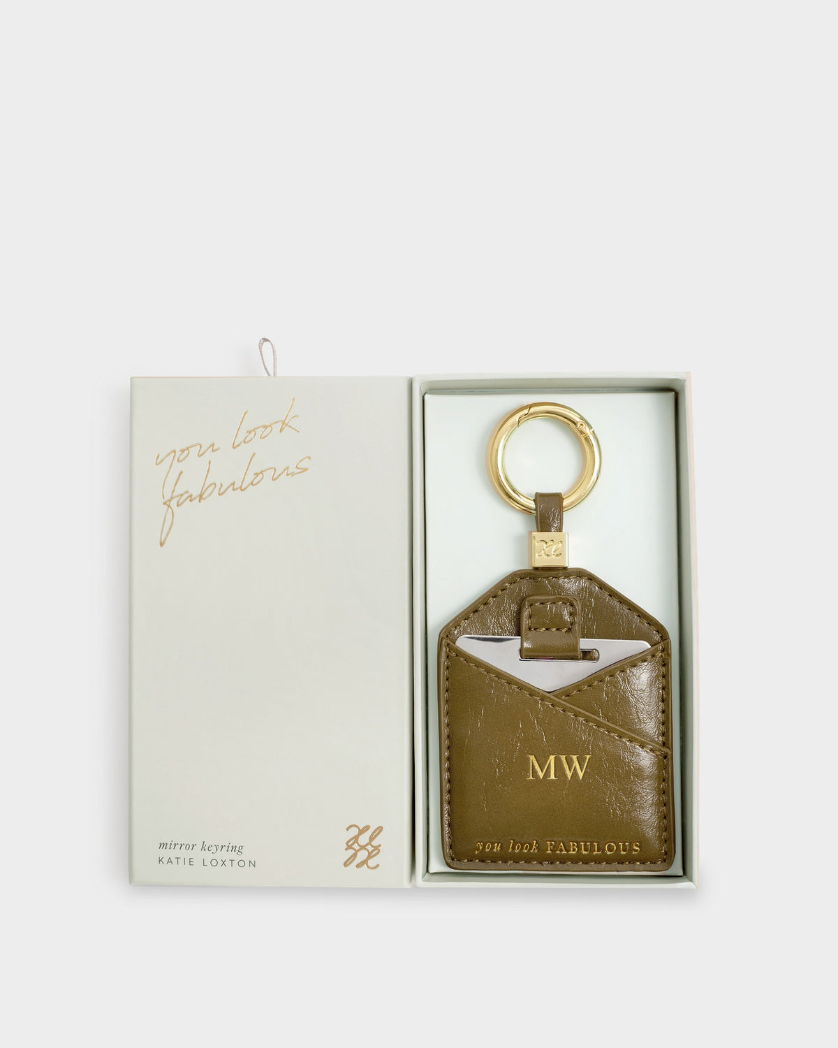 Boxed Mirror Keyring 'You Look Fabulous' in Olive