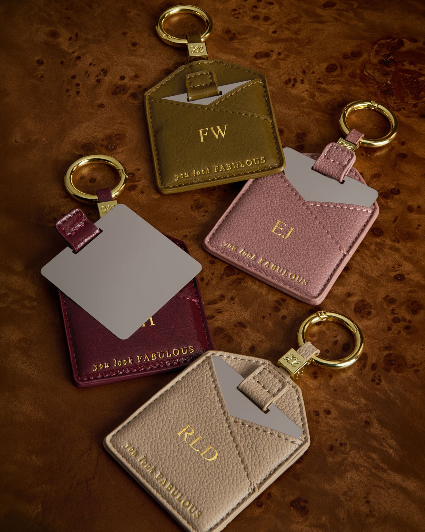 Boxed Mirror Keyring 'You Look Fabulous' in Deep Rose