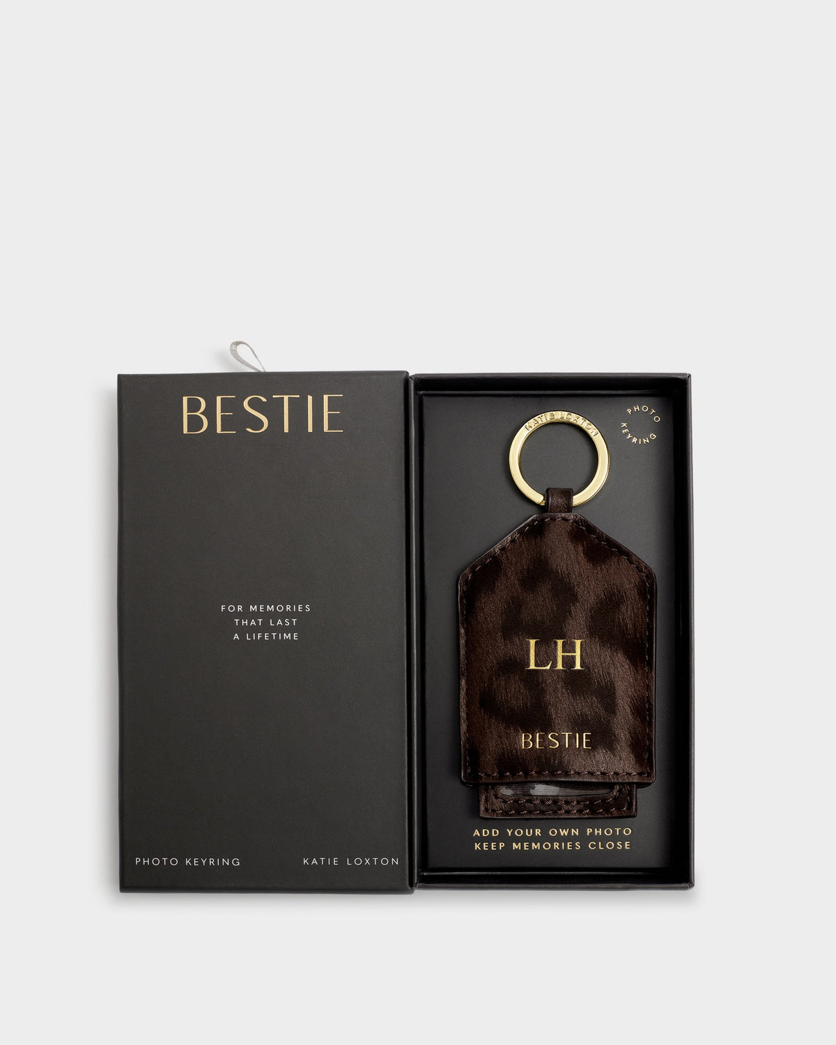 Boxed Photo Keyring 'Bestie' in Chocolate Leopard