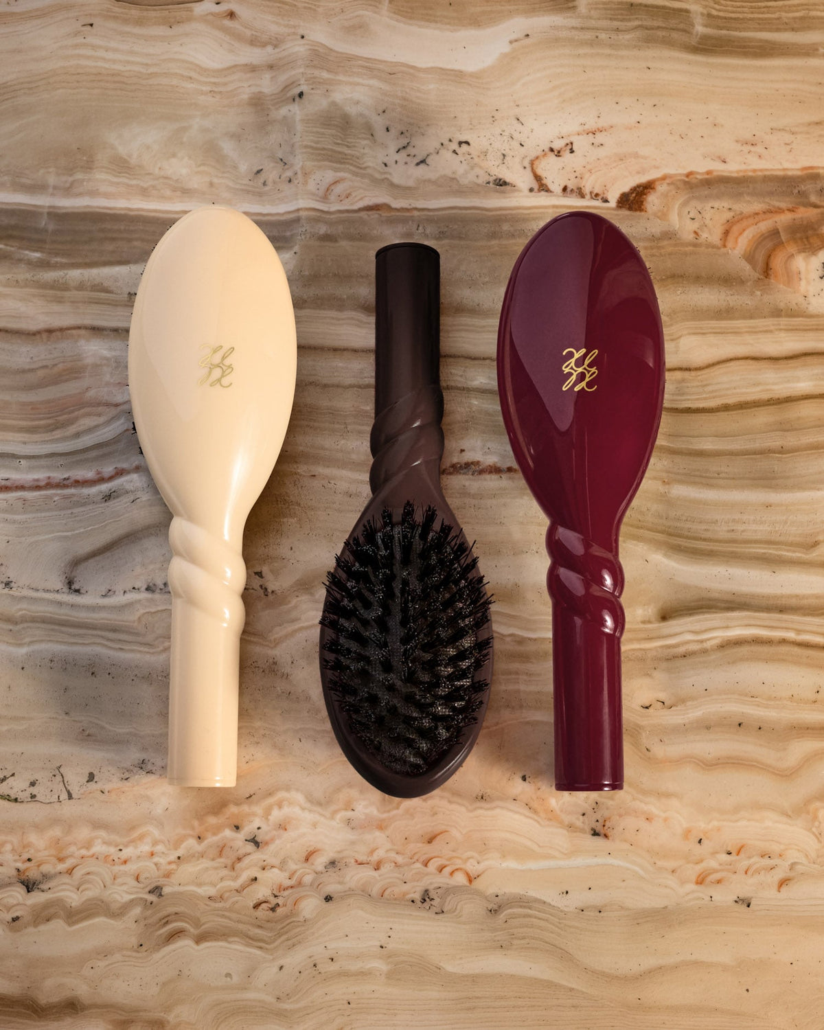 Boxed Hairbrush and Case Set in Off White and Light Taupe
