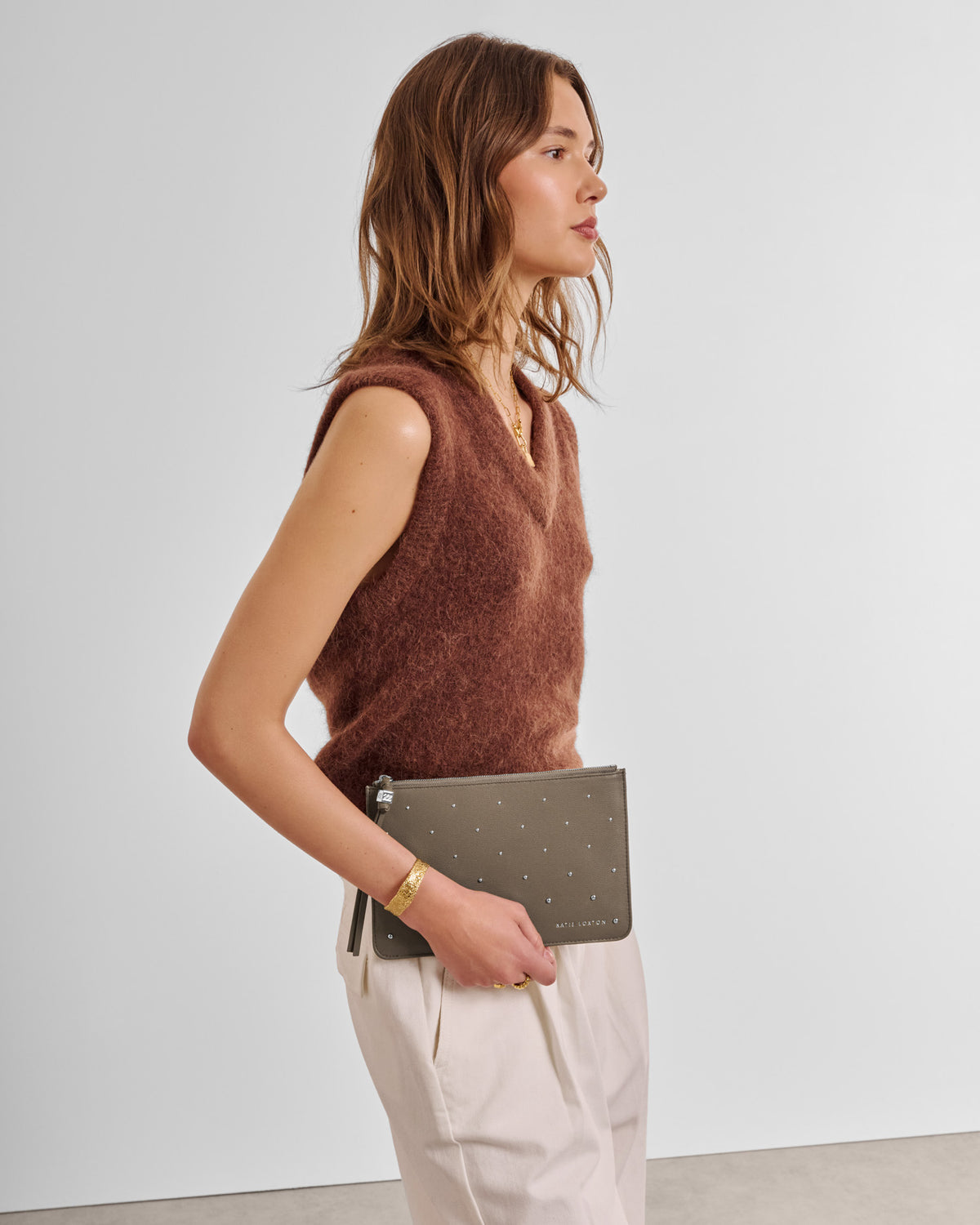 Tassel Studded Charm Pouch in Mink