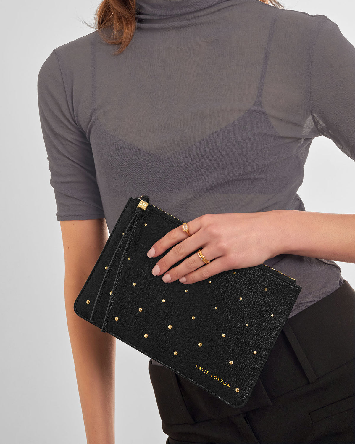 Tassel Studded Charm Pouch in Black