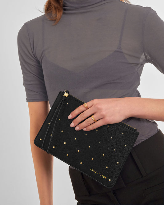 Tassel Studded Charm Pouch in Black