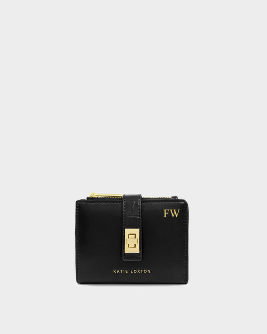 Orin Twist Lock Purse in Black Faux Croc