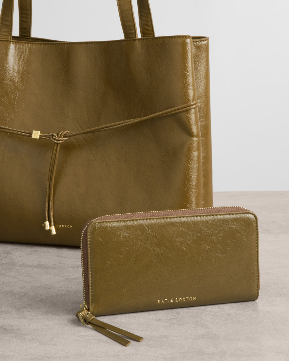 Large Patent Crackle Purse in Deep Olive