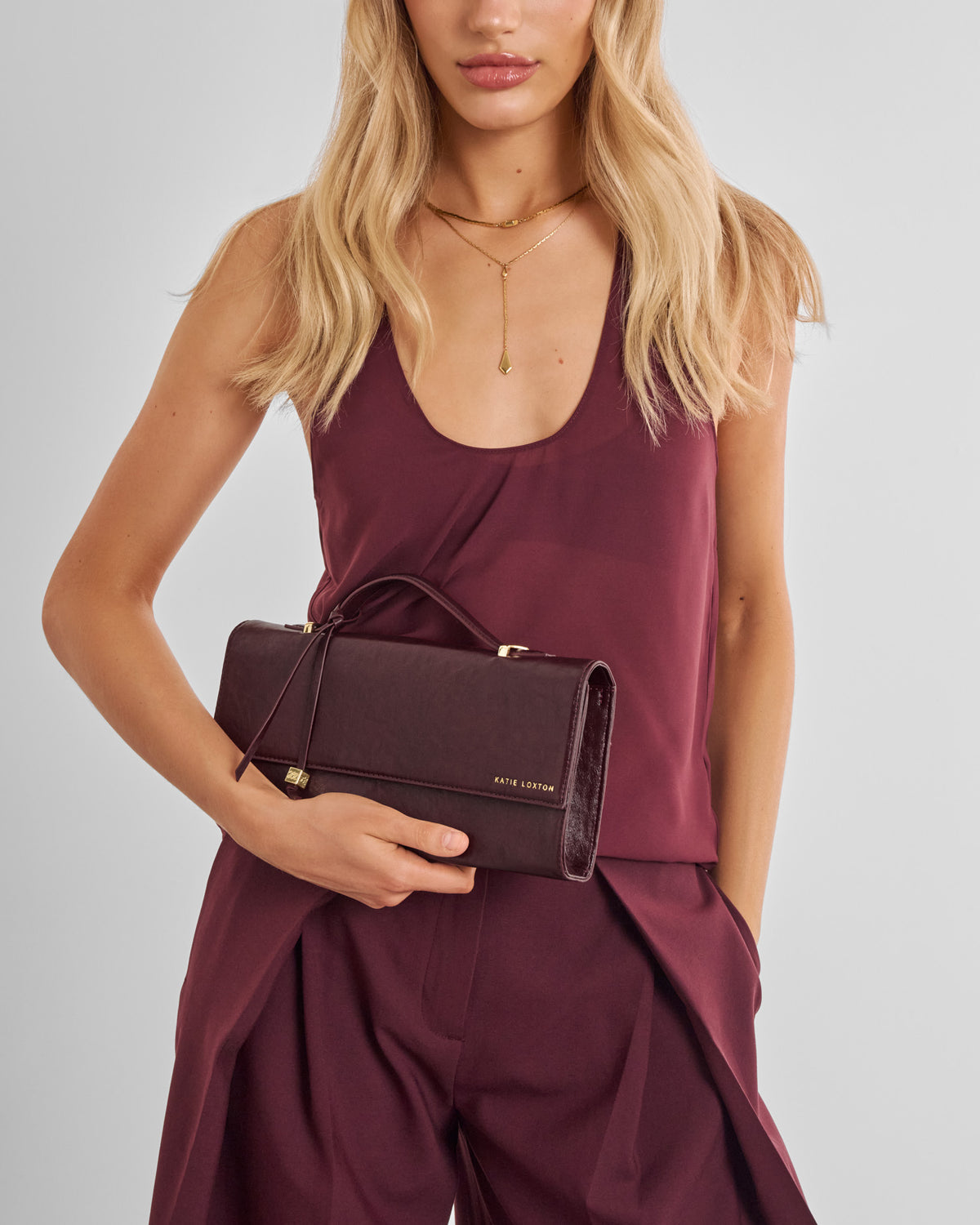 Alma Patent Crackle Clutch in Cherry