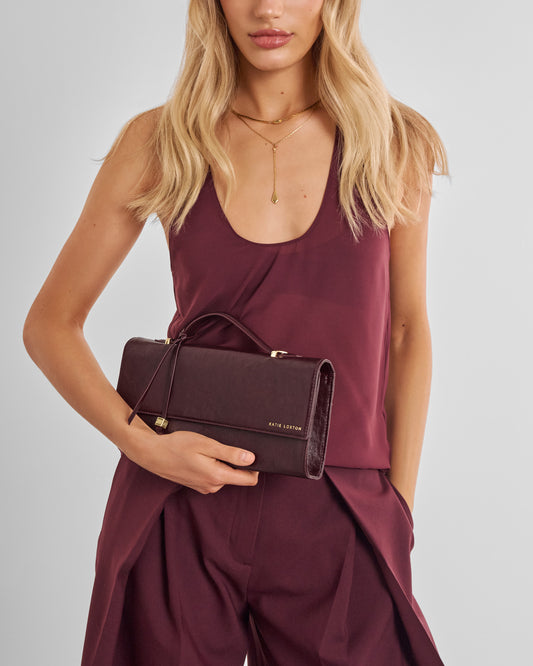 Alma Patent Crackle Clutch in Cherry