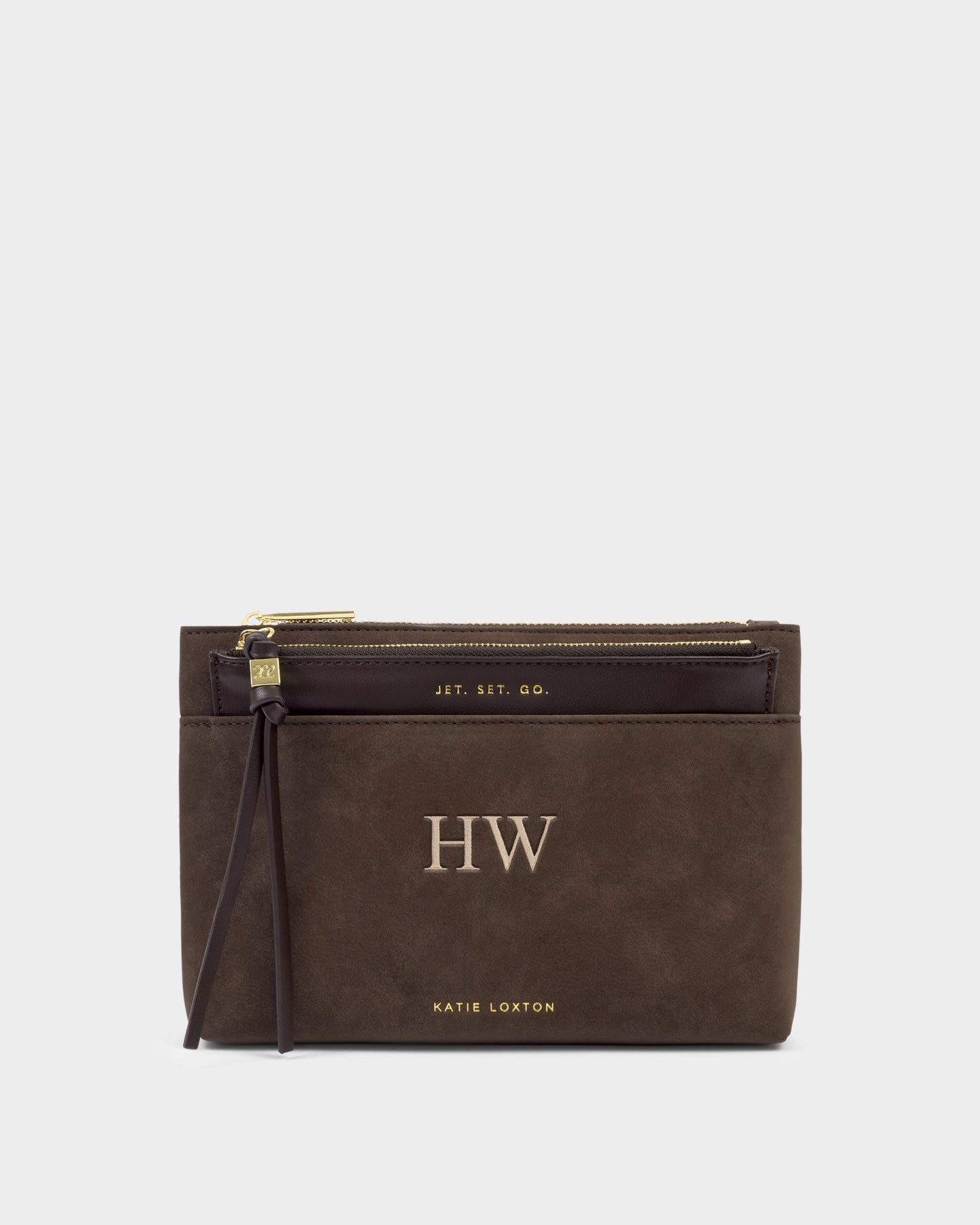 Travel Suedette Duo Pouch in Chocolate