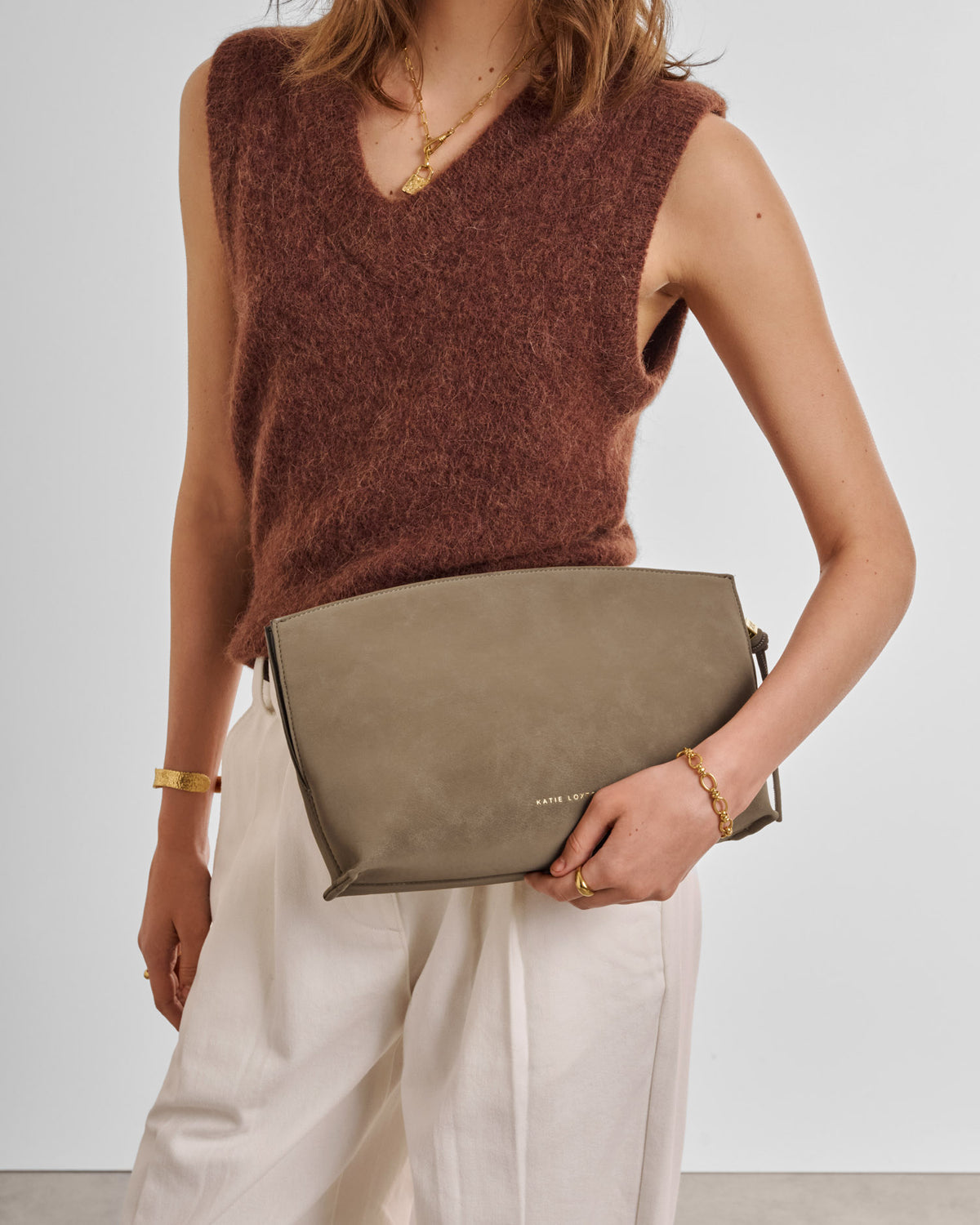 Freya Suedette Clutch in Taupe