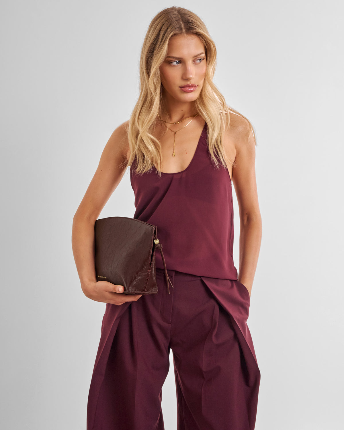 Freya Patent Crackle Clutch in Cherry