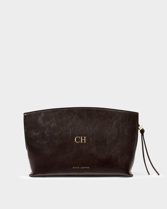 Freya Patent Crackle Clutch in Bitter Chocolate