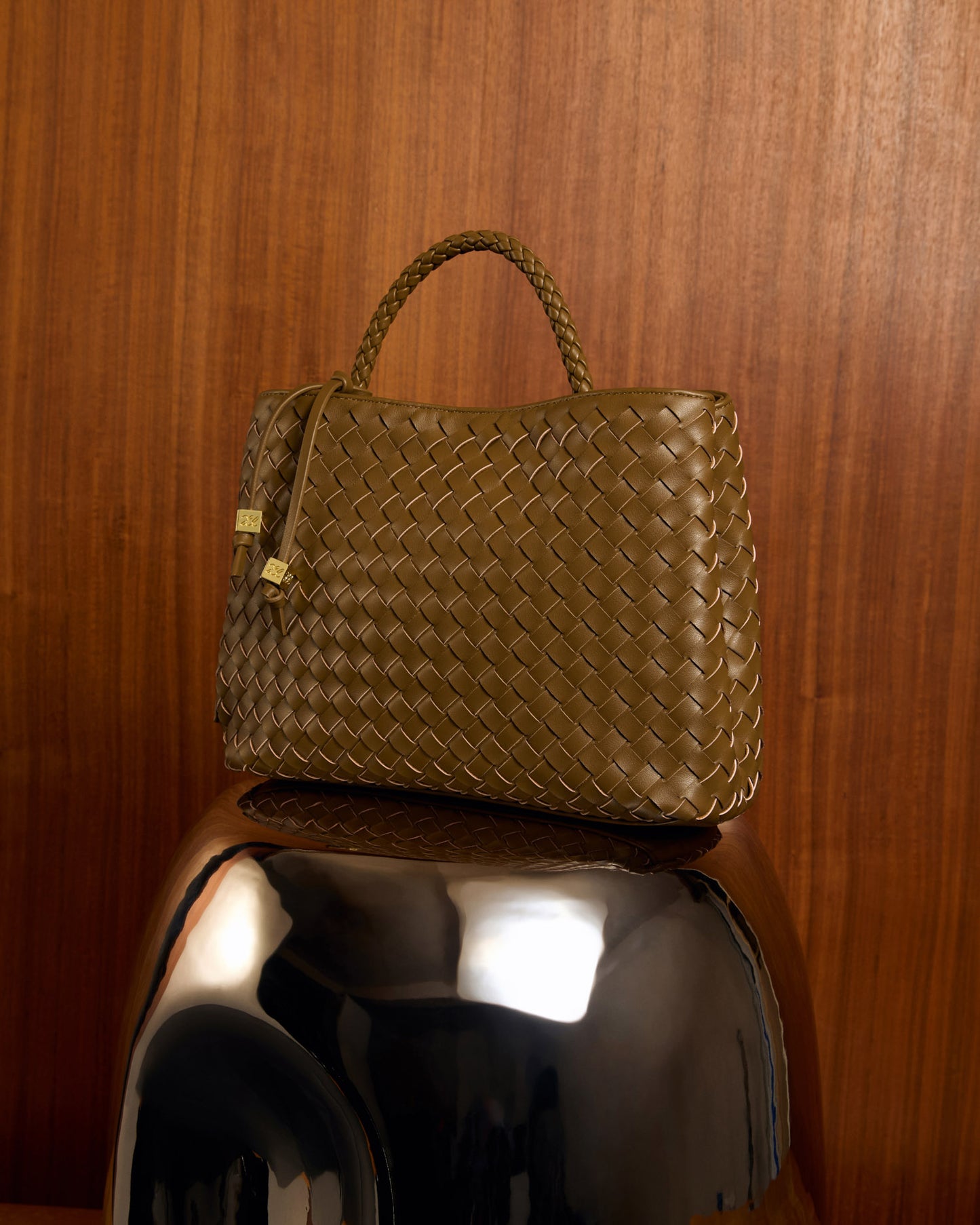 Nova Hand Woven Top Handle Bag in Olive