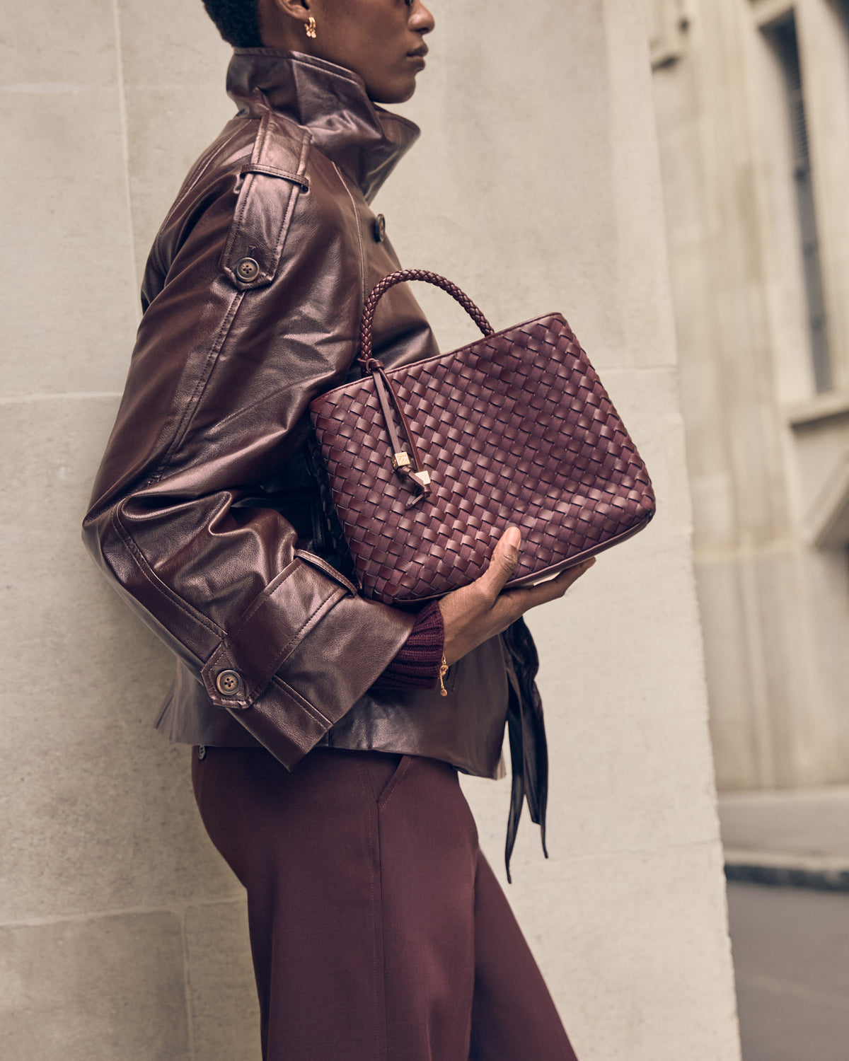 Nova Hand Woven Top Handle Bag in Cherry
