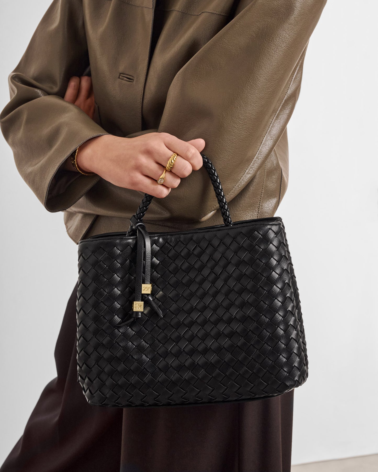 Nova Hand Woven Top Handle Bag in Black
