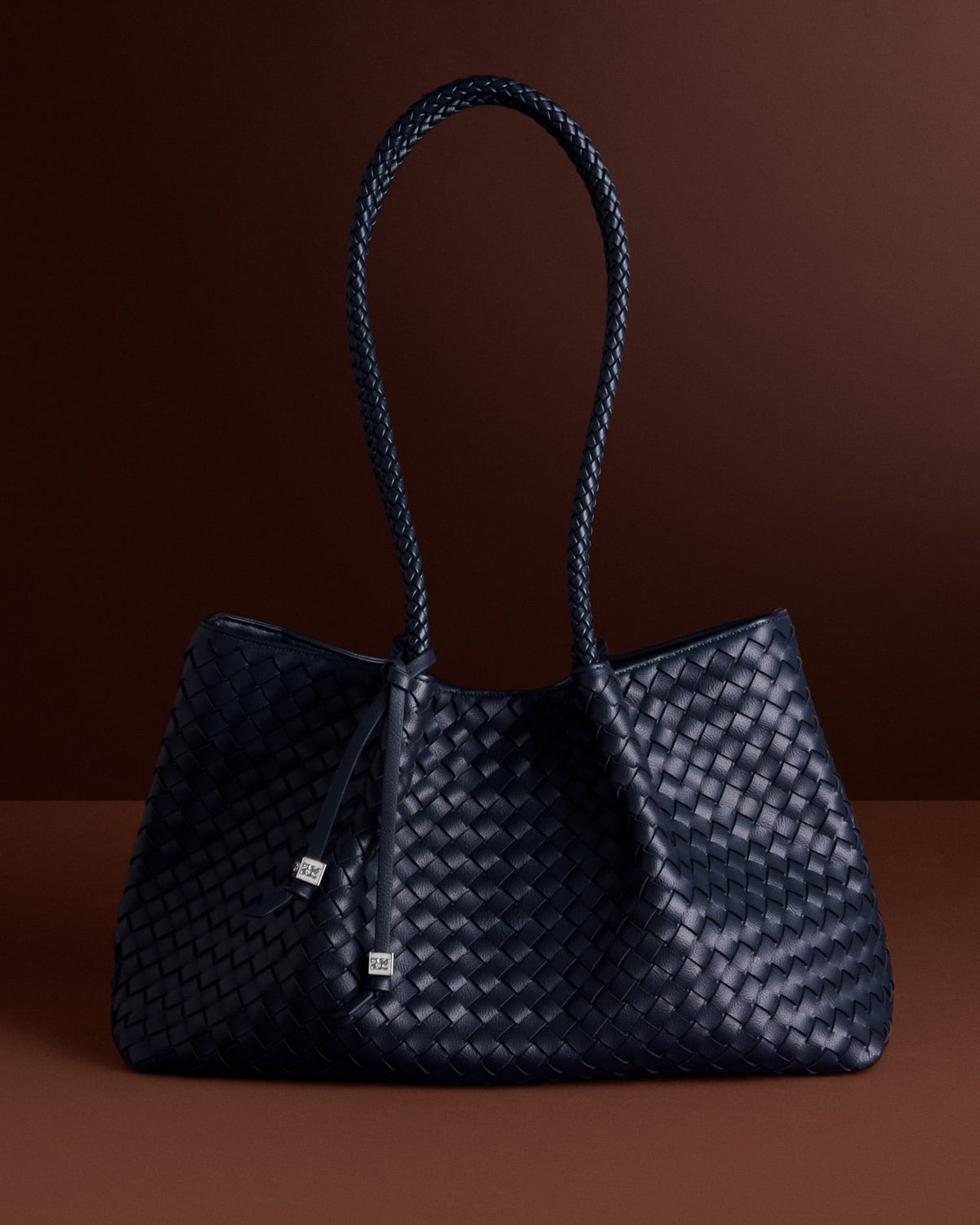 Nova Hand Woven Small Shoulder Tote in Navy