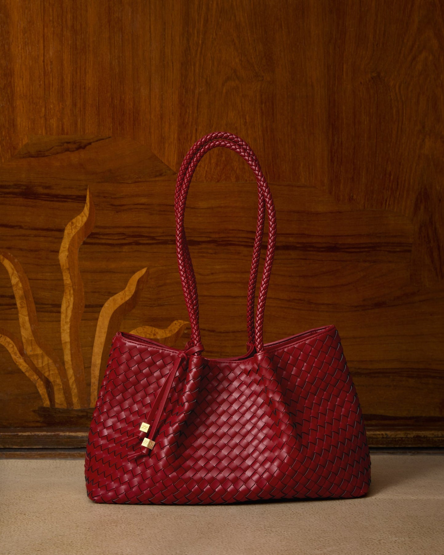 Nova Hand Woven Small Shoulder Tote in Crimson