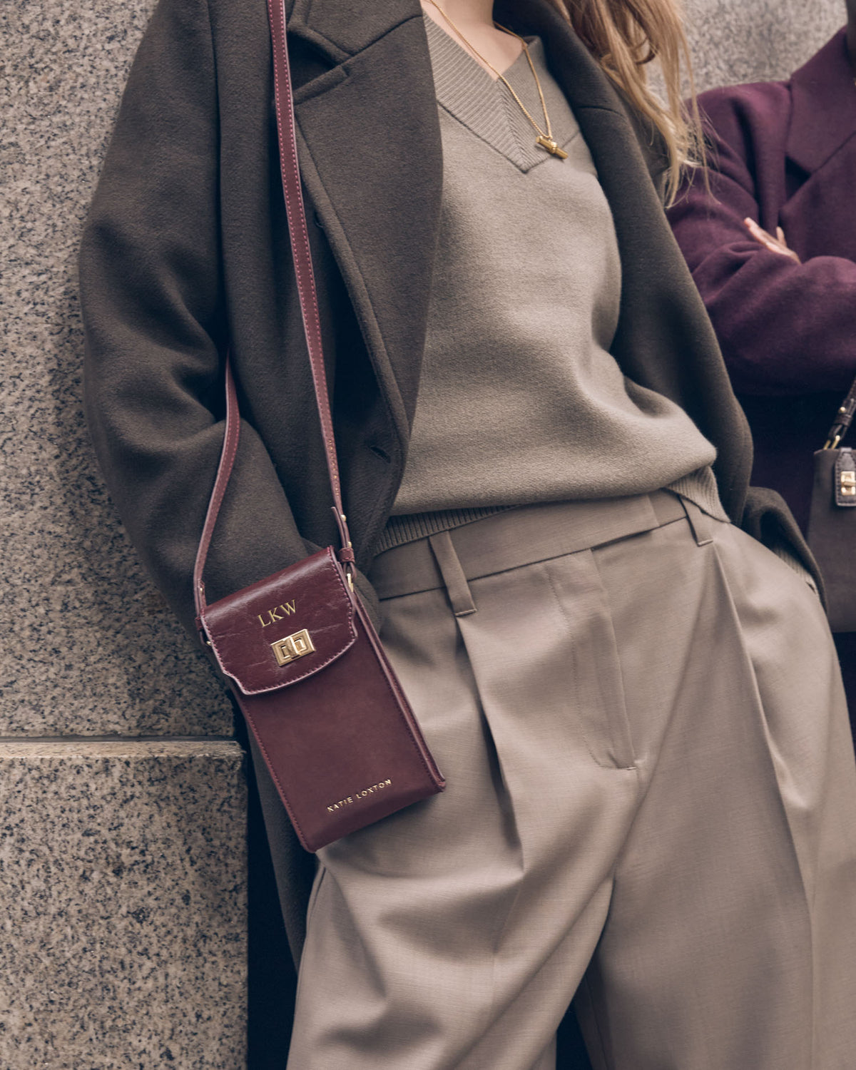 Orin Twist Lock Suedette Slim Bag in Cherry
