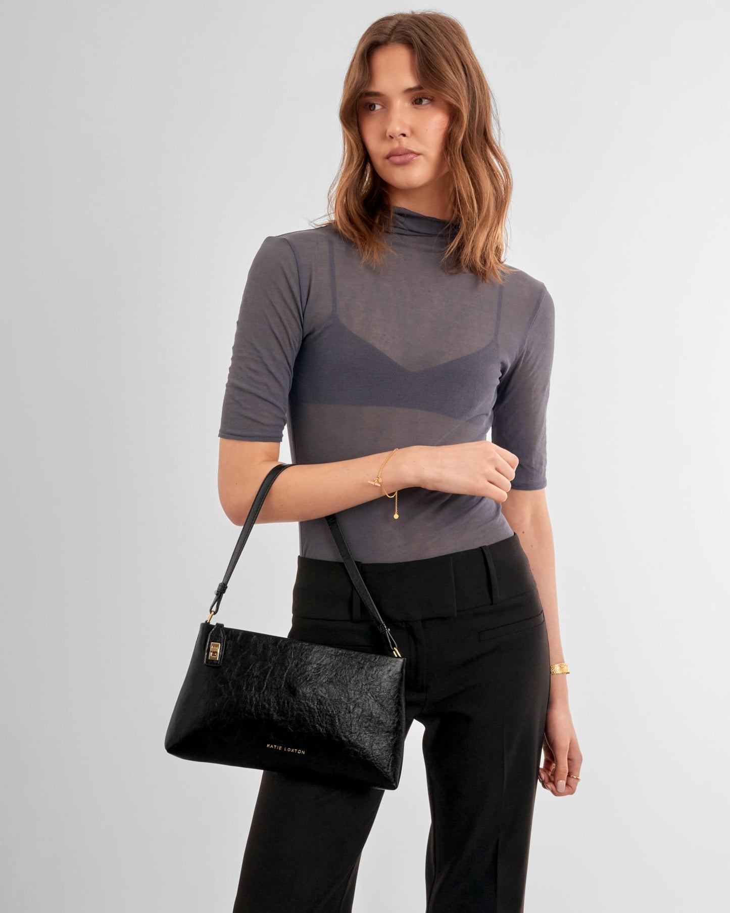 Orin Twist Lock Small Shoulder Bag in Black
