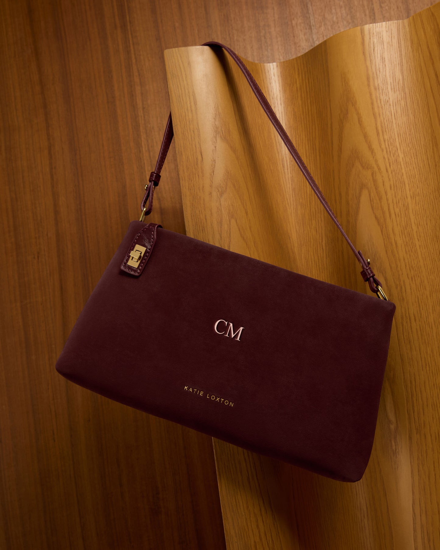 Orin Twist Lock Suedette Small Shoulder Bag in Cherry