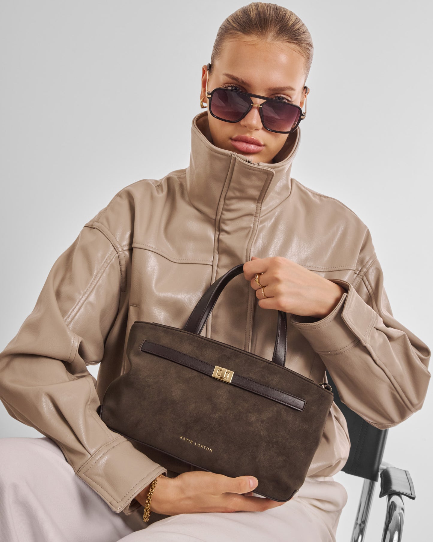 Orin Top Handle Suedette Crossbody Bag in Bitter Chocolate