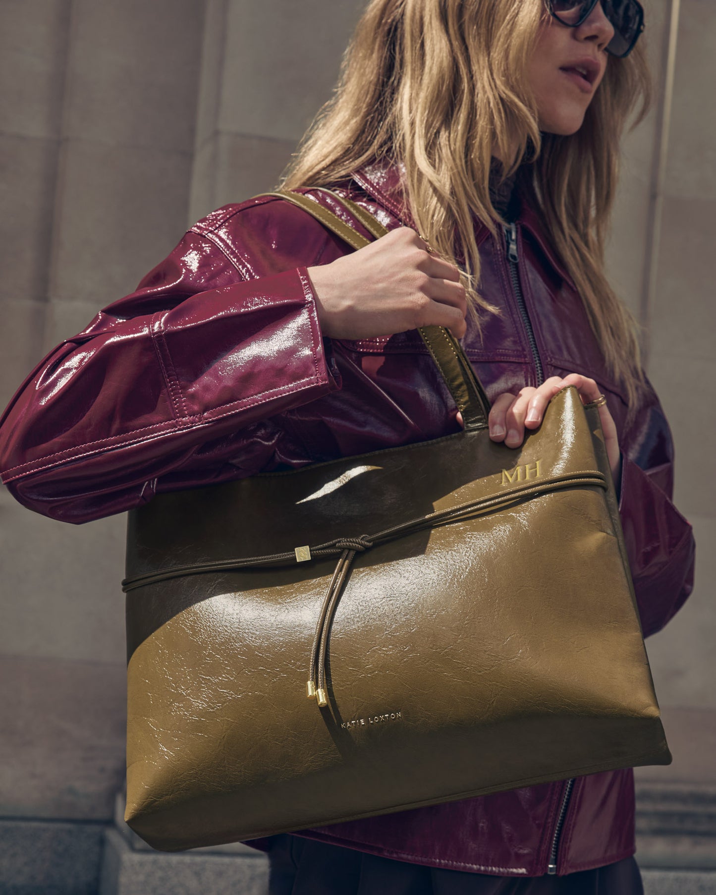 Lori Patent Crackle Tote Bag in Deep Olive