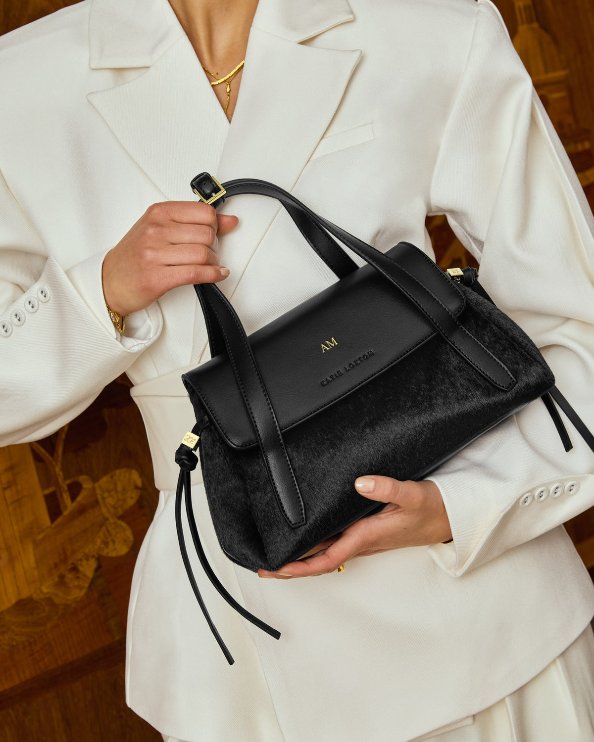 Alyssa Faux Pony Top Handle Bag in Black
