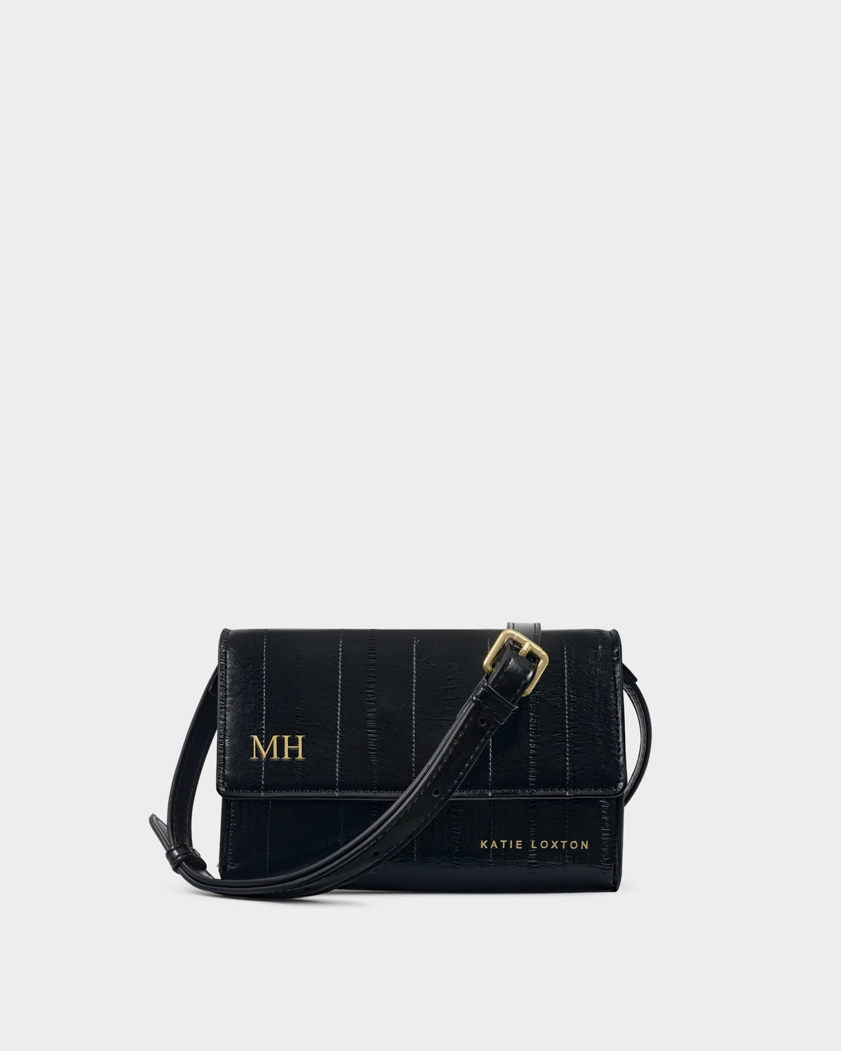 Lou Crossbody Bag in Black Faux Eel