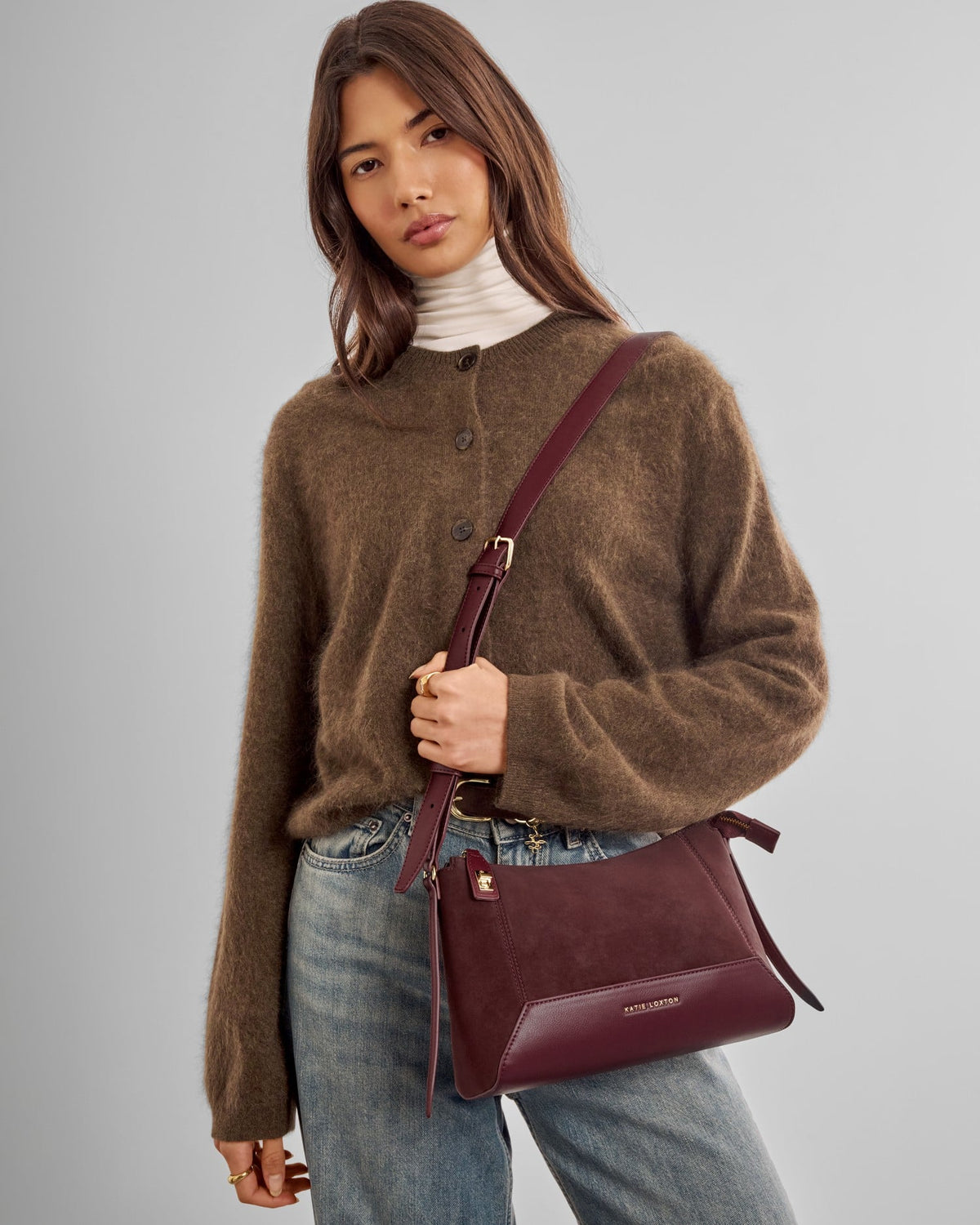 Charlbury Suedette Crossbody Bag in Cherry