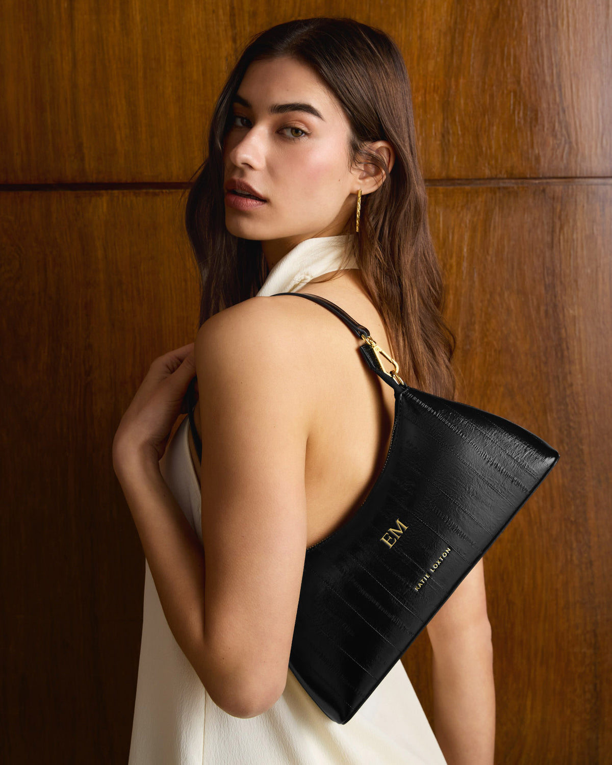 Miley Small Shoulder Bag in Black Faux Eel