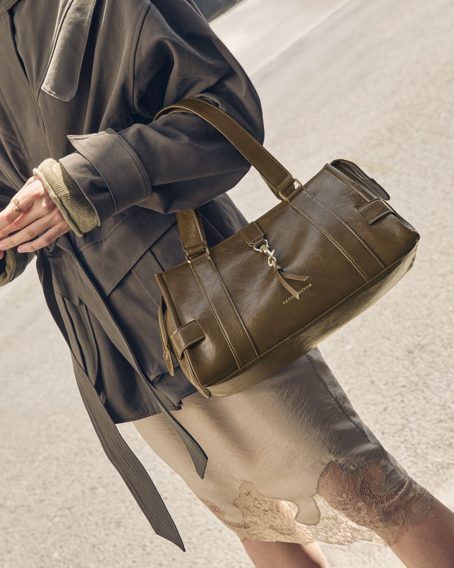 Billie Patent Crackle Shoulder Bag in Deep Olive