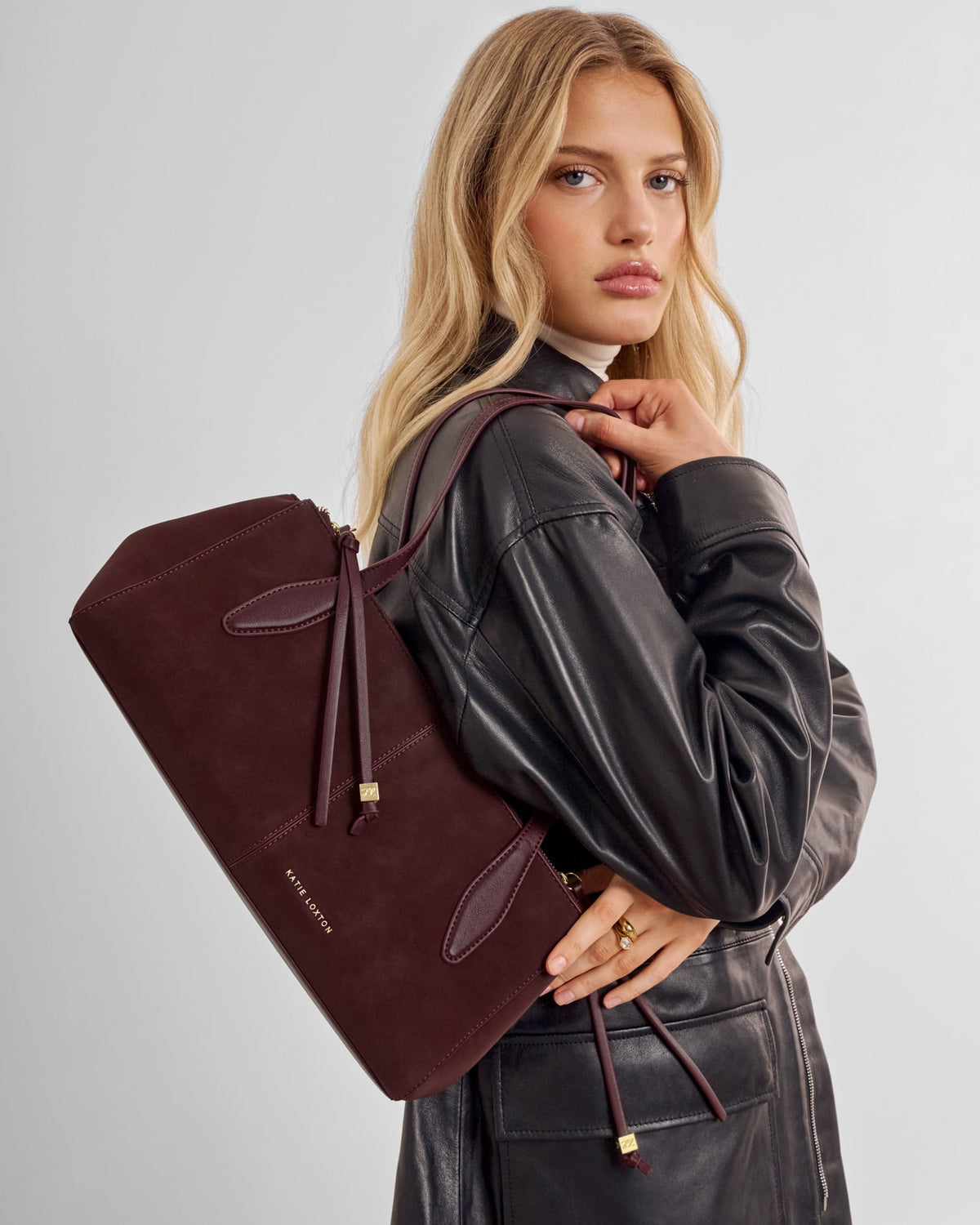 Hattie Suedette Shoulder Bag in Cherry