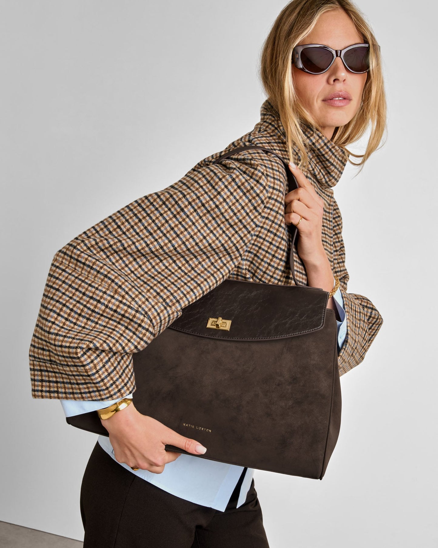 Victoria Suedette Shoulder Bag in Bitter Chocolate
