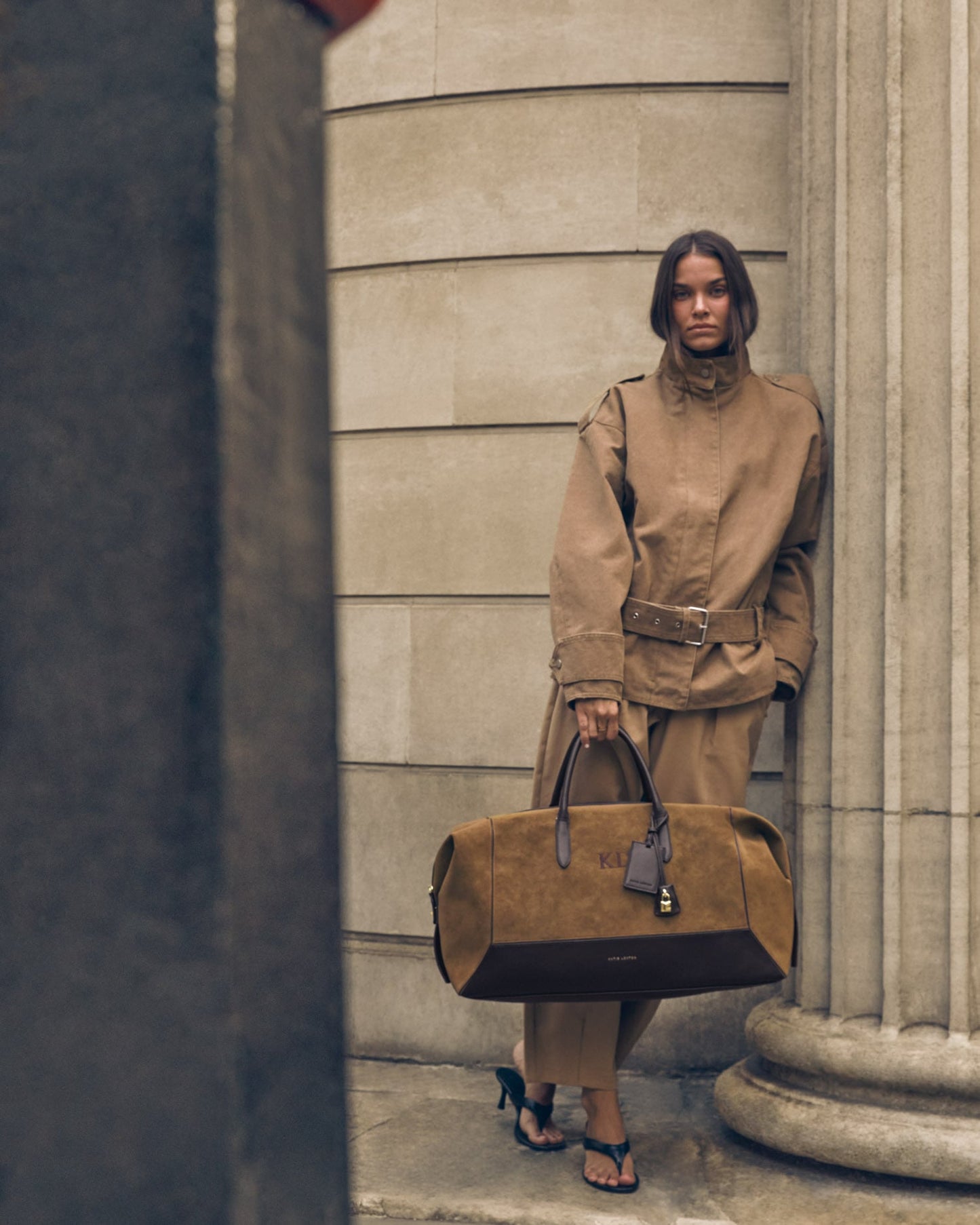 Charlbury Suedette Weekend Bag in Caramel and Bitter Chocolate
