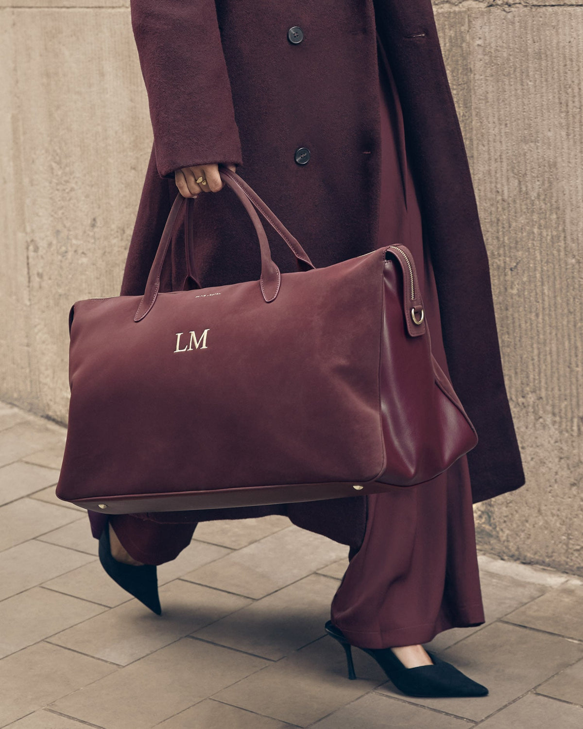 Ascot Suedette Weekend Bag and Pouch Organiser in Cherry