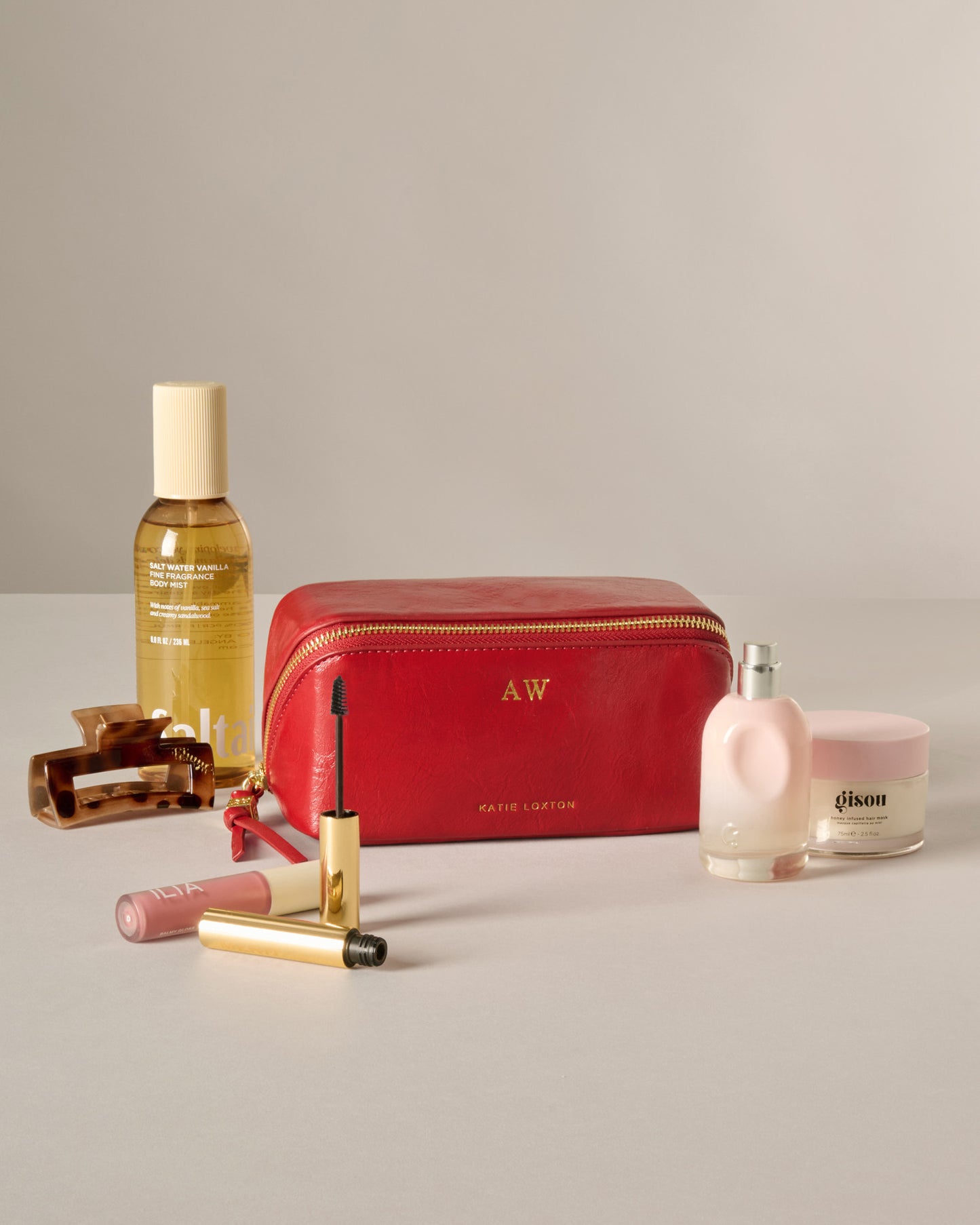 Fold-Out Patent Crackle Mirror Makeup Bag in Crimson