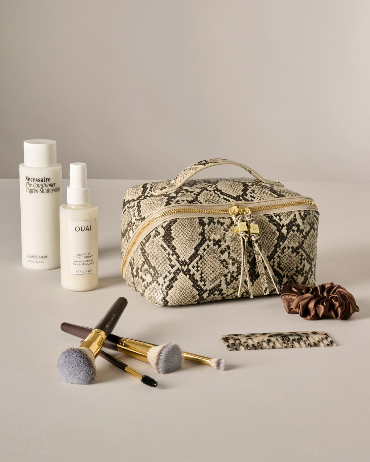Soho Medium Makeup and Wash Bag in Faux Snake