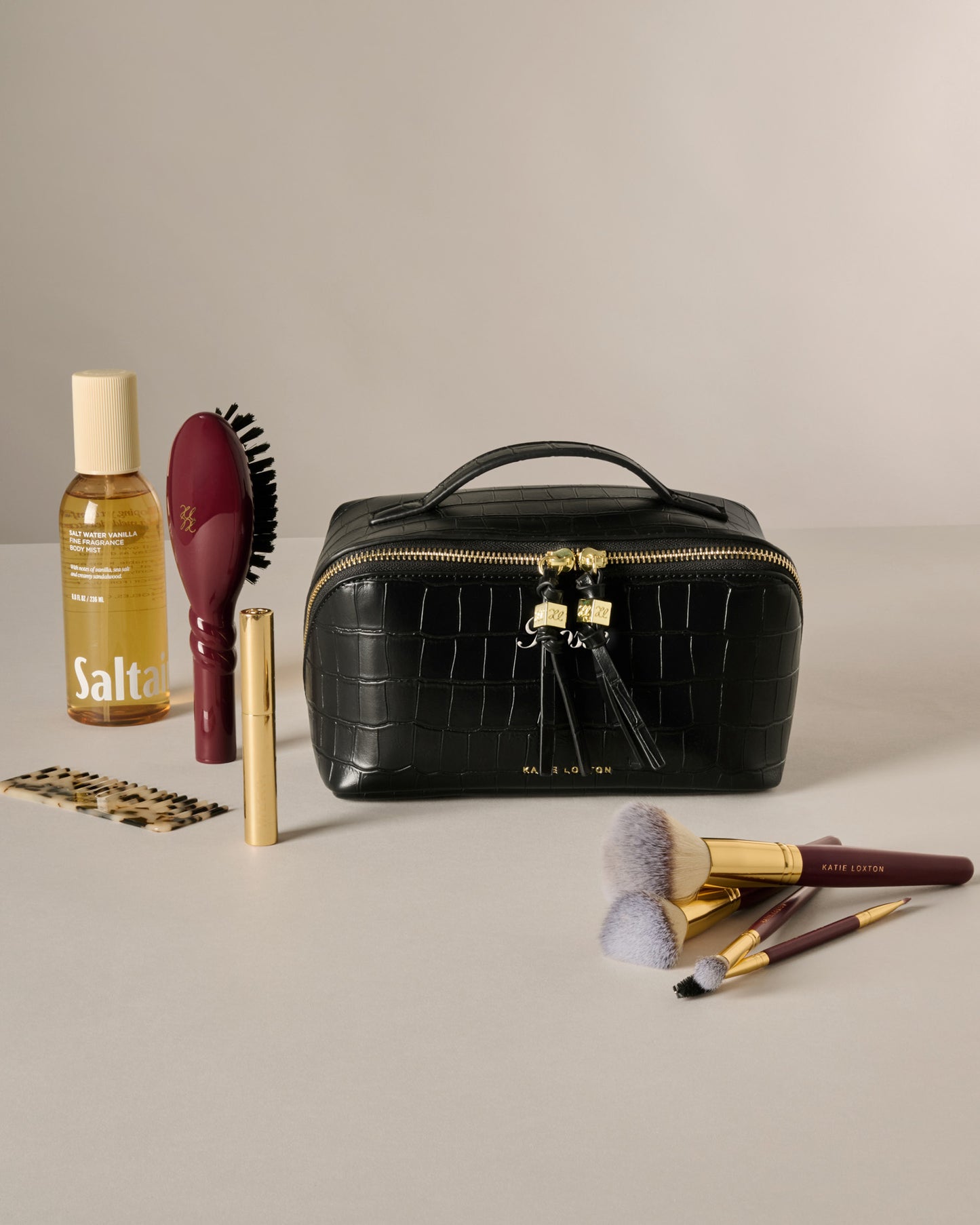 Soho Medium Makeup and Wash Bag in Black Faux Croc