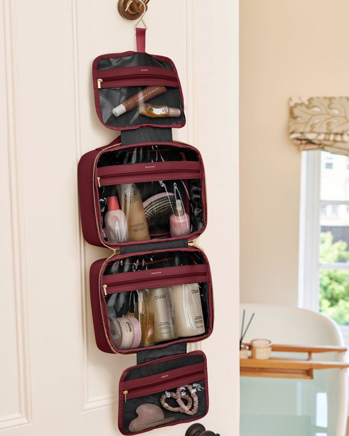Hanging Makeup and Wash Bag in Cherry