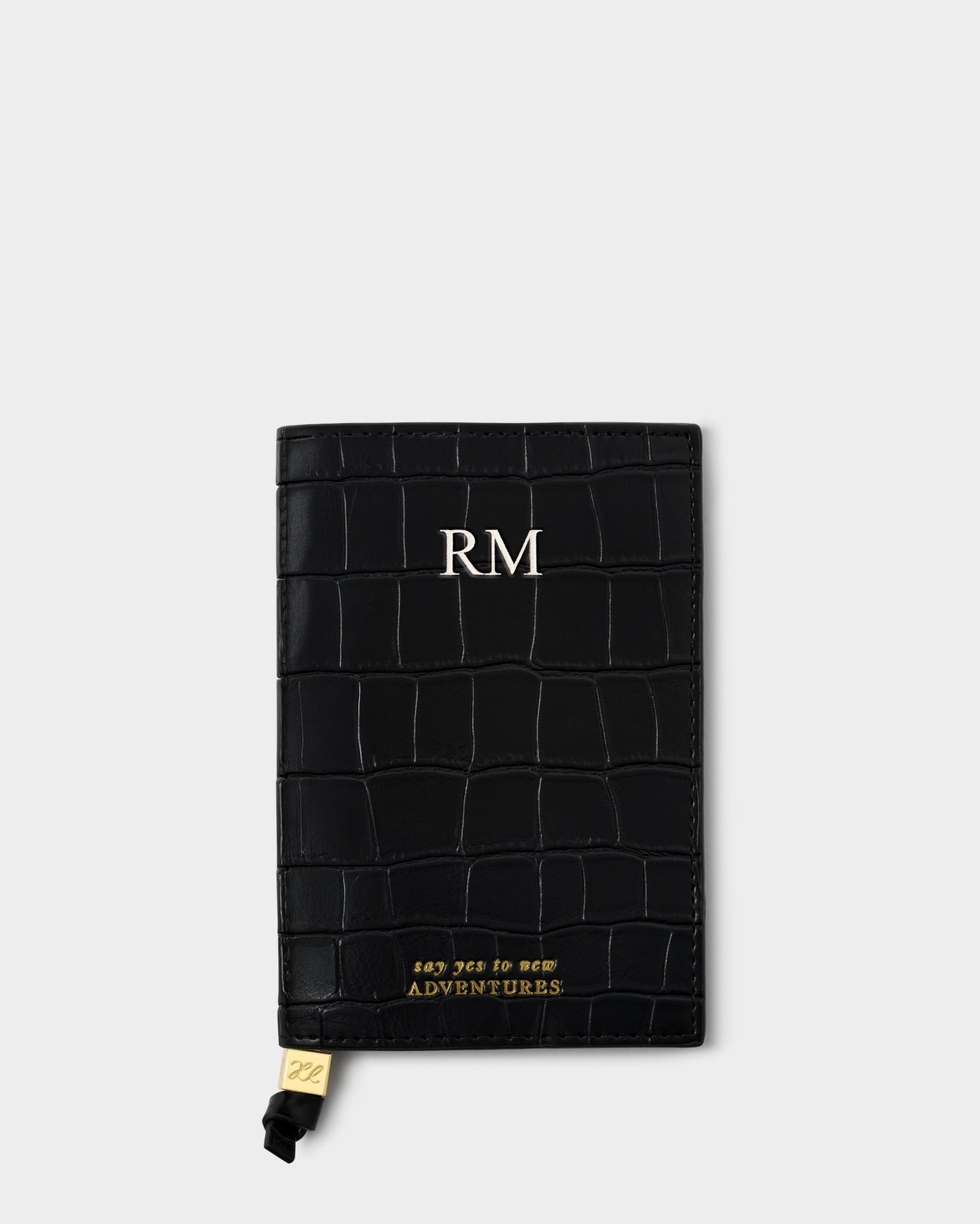 Passport Cover 'Say Yes To Adventures' in Black Faux Croc