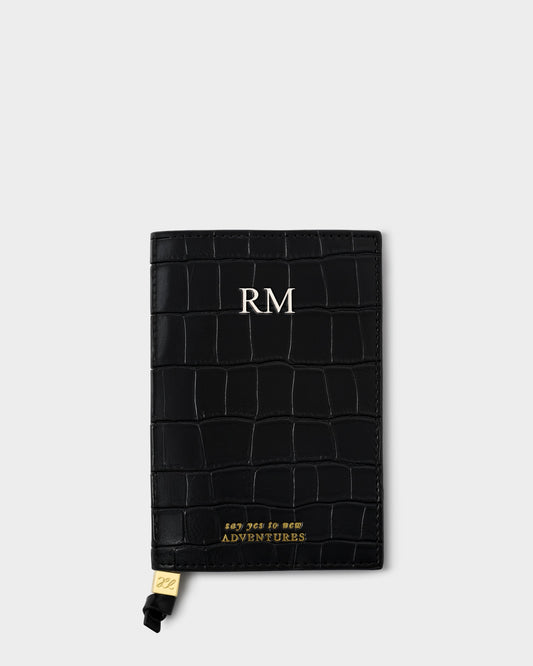 Passport Cover 'Say Yes To Adventures' in Black Faux Croc