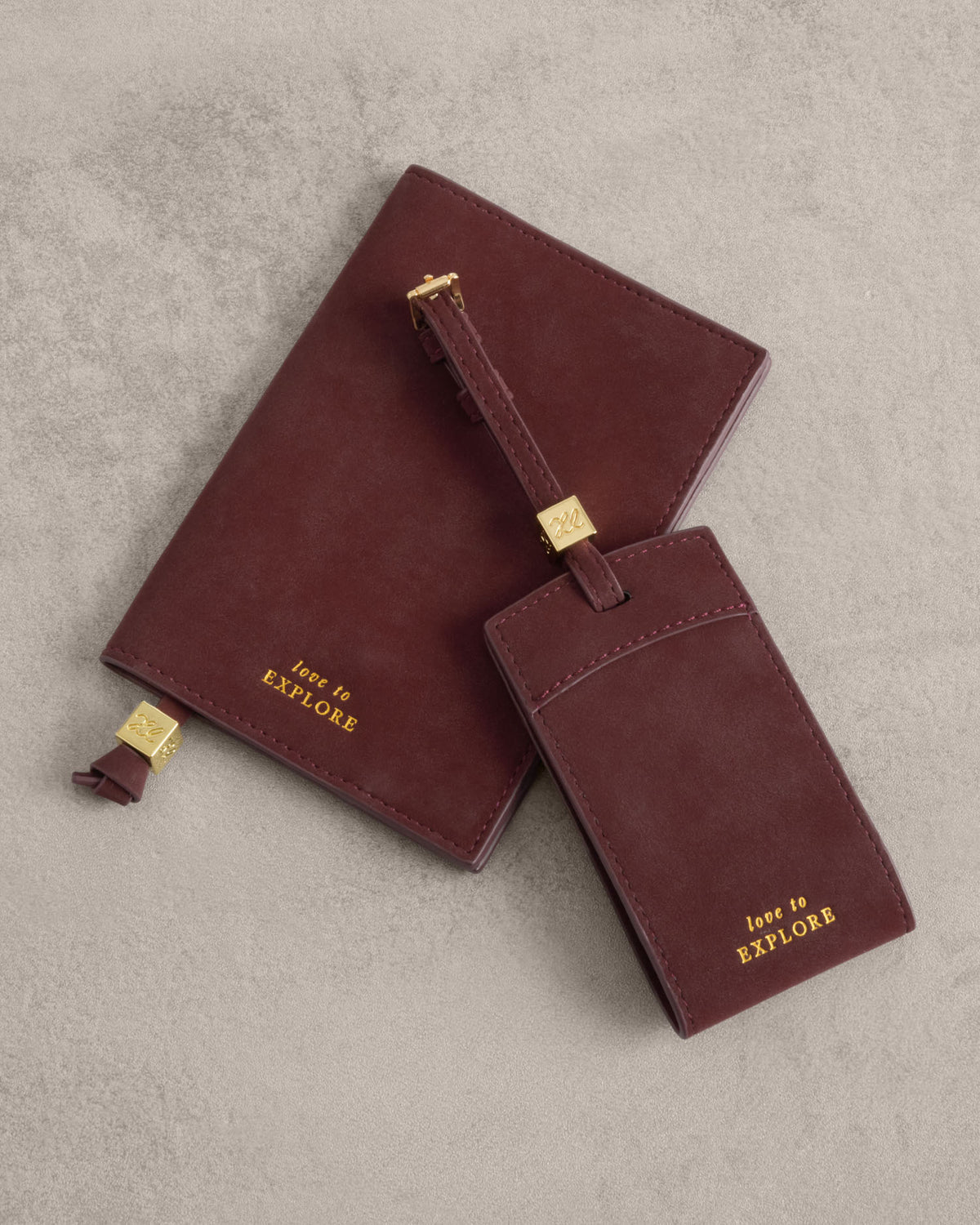 Suedette Passport Cover 'Love To Explore' in Cherry