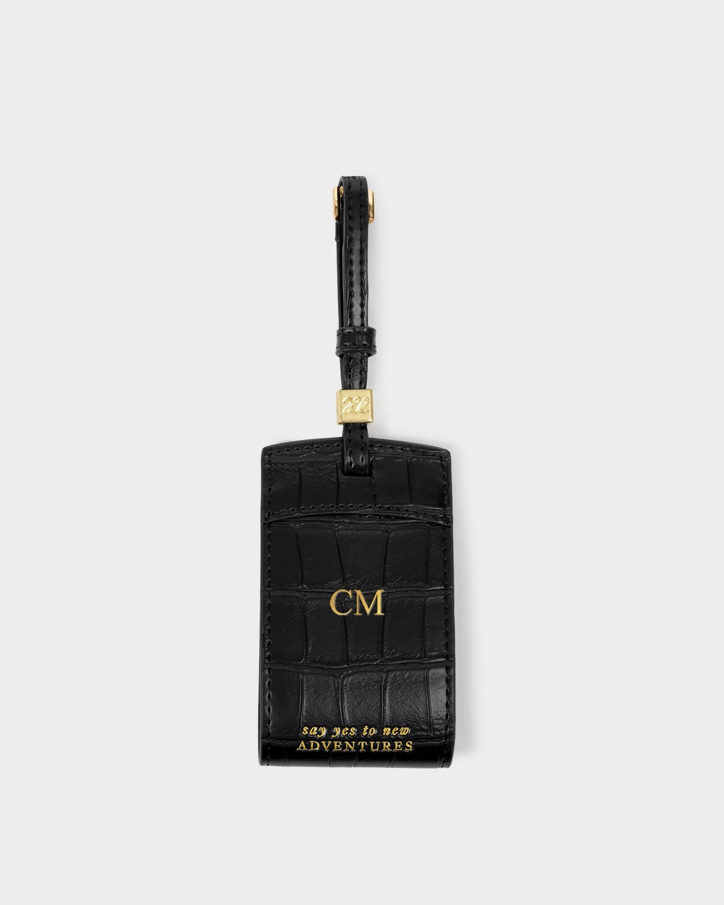 Luggage Tag 'Say Yes To Adventures' in Black Faux Croc