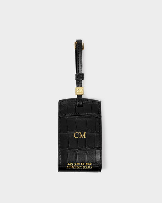Luggage Tag 'Say Yes To Adventures' in Black Faux Croc