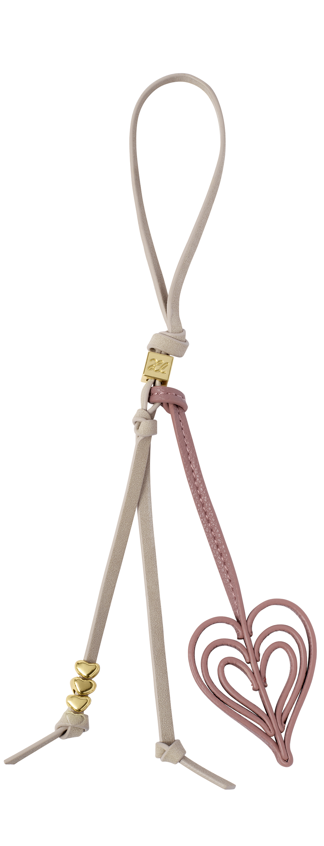 Heart Bag Charm in Linen and Deep Rose